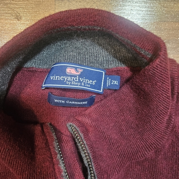 Vineyard Vines Sweater Mens 2XL Pullover 1/4 Zip Cashmere Blend Logo Blue Preppy - Picture 3 of 8